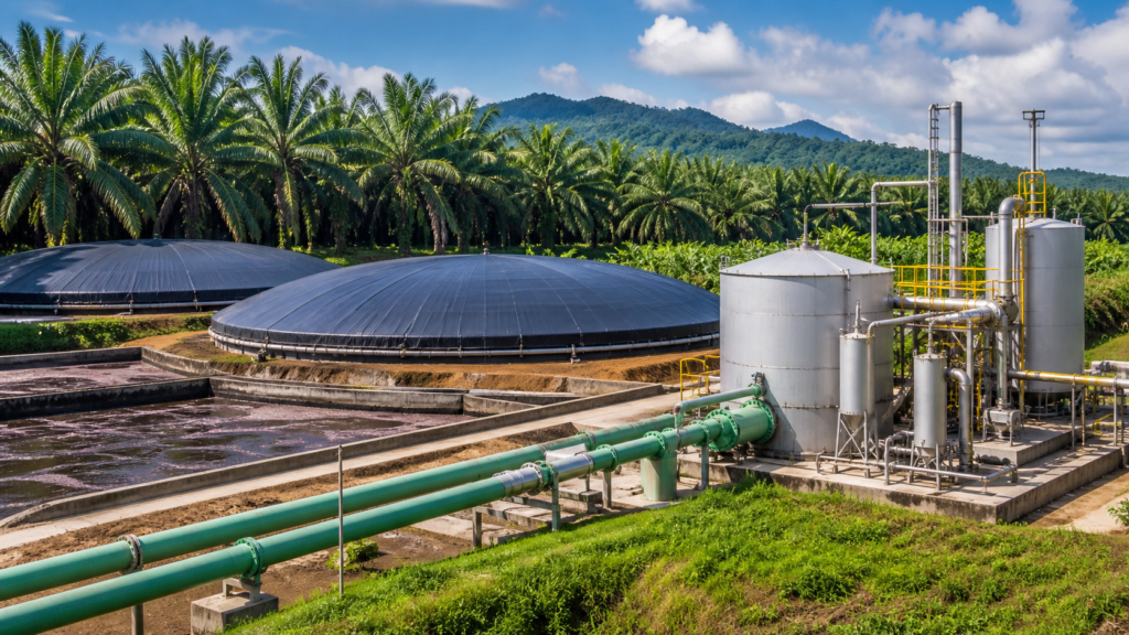 Ilustrasi original fasilitas methane capture dari limbah sawit atau POME di perkebunan kelapa sawit Indonesia